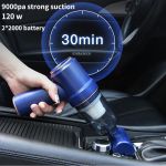 Handheld car vacuum with strong suction, 30-minute endurance.