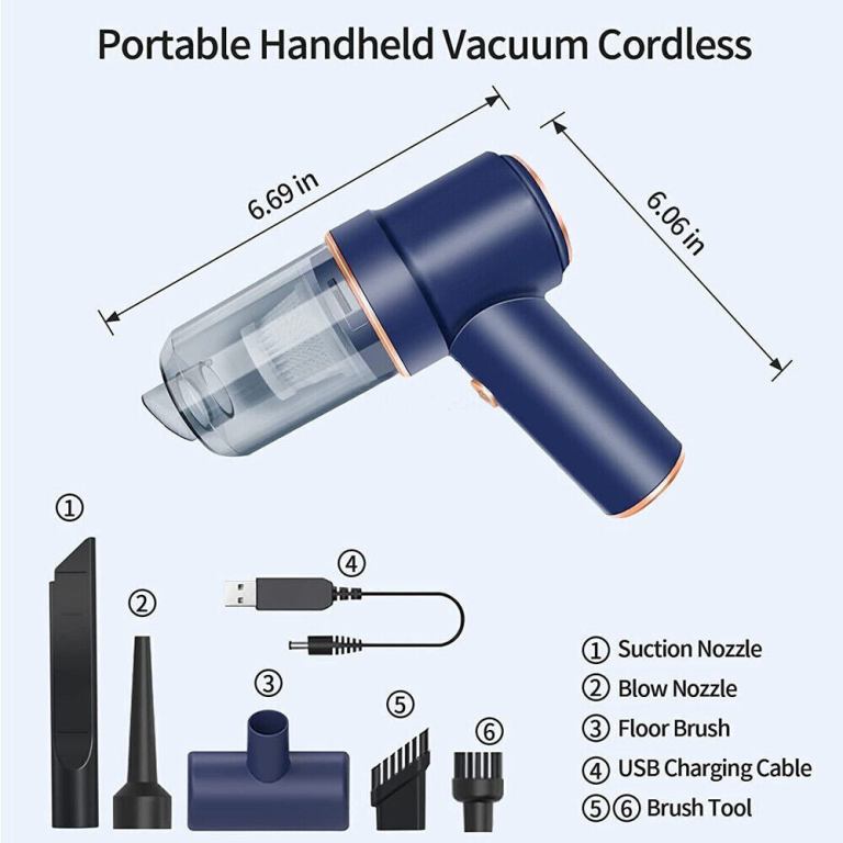 Portable cordless handheld vacuum with attachments