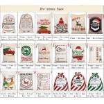 large christmas xmas hessian santa sack stocking bag reindeer children gifts bag, cream christmas tree on car Various Christmas-themed gift sacks on display.
