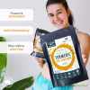 pure organic 95% curcumin powder (60g/1 month supply) 1500mg of turmeric extract buffered with black pepper Smiling woman holding turmeric curcumin supplement packaging.