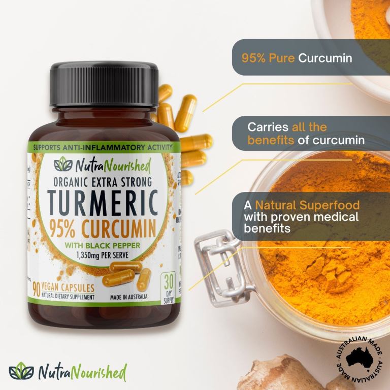 NutraNourished turmeric capsules, 95% curcumin health benefits.