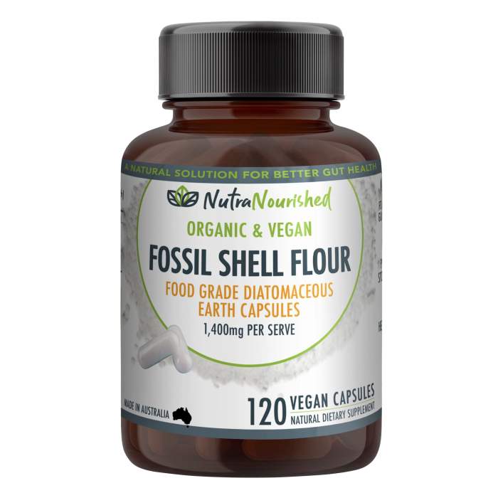 energy & health boost package NutraNourished vegan fossil shell flour capsules bottle.