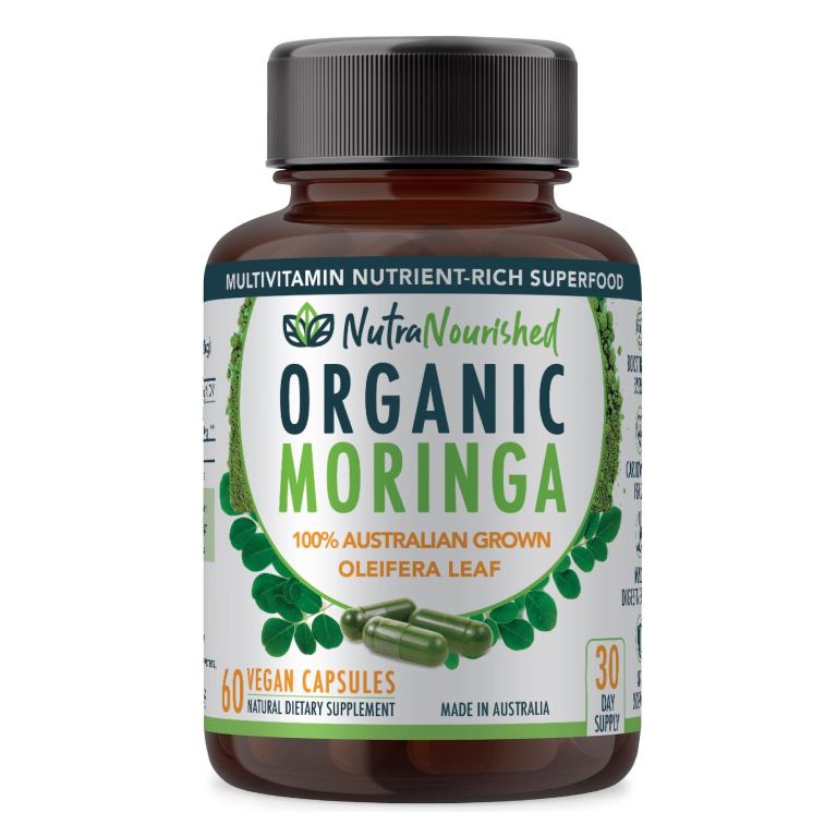 full body support bundle with essential supplements Nutra Nourished Organic Moringa vegan capsules bottle.