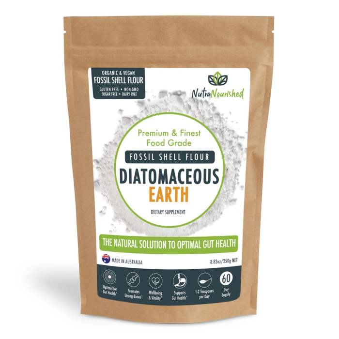 good gut health and faster recovery with fossil shell flour, curcumin, and electrolyte powder Organic vegan diatomaceous earth supplement, Australian made.