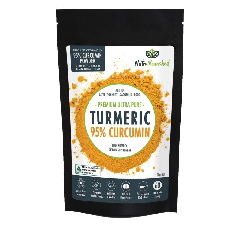 good gut health and faster recovery with fossil shell flour, curcumin, and electrolyte powder Premium turmeric powder, 95% curcumin, dietary supplement.