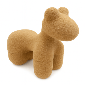 Brown plush dog stool with four legs.