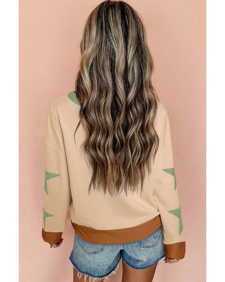 parchment star patchwork exposed seam oversized sweatshirt l