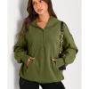 moss green solid kangaroo pocket half zipper oversized hoodie 2xl Woman in green hoodie and black shorts