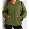 moss green solid kangaroo pocket half zipper oversized hoodie 2xl Woman in green hoodie with black shorts.