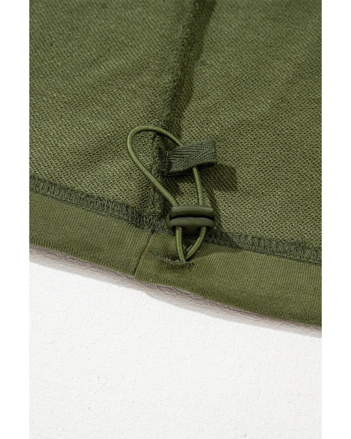 moss green solid kangaroo pocket half zipper oversized hoodie 2xl Green drawstring detail on fabric edge.