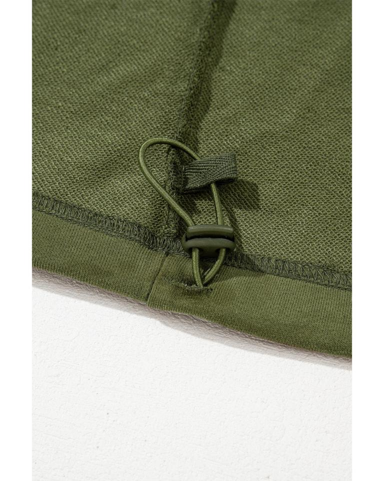 moss green solid kangaroo pocket half zipper oversized hoodie 2xl Green drawstring detail on fabric edge.