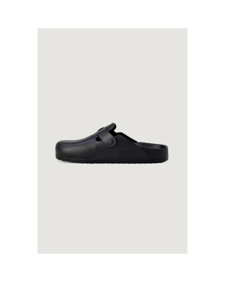 Black rubber clog with strap, side view