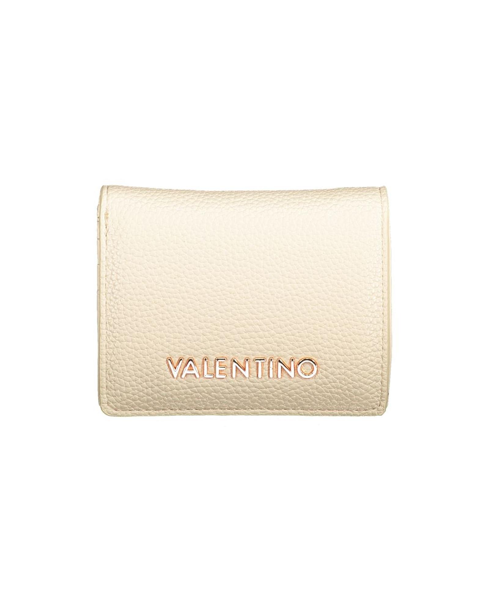 Valentino beige textured leather wallet front view.