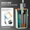 premium microfiber flat mop bucket set w/ clean & dirty water separation 360 degree light green Mop with two chambers for clean and dirty water.