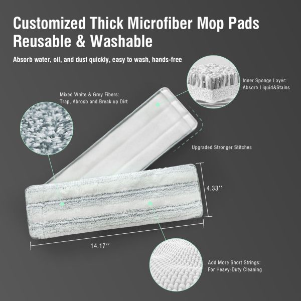 premium microfiber flat mop bucket set w/ clean & dirty water separation 360 degree light green Reusable microfiber mop pads, washable and absorbent.