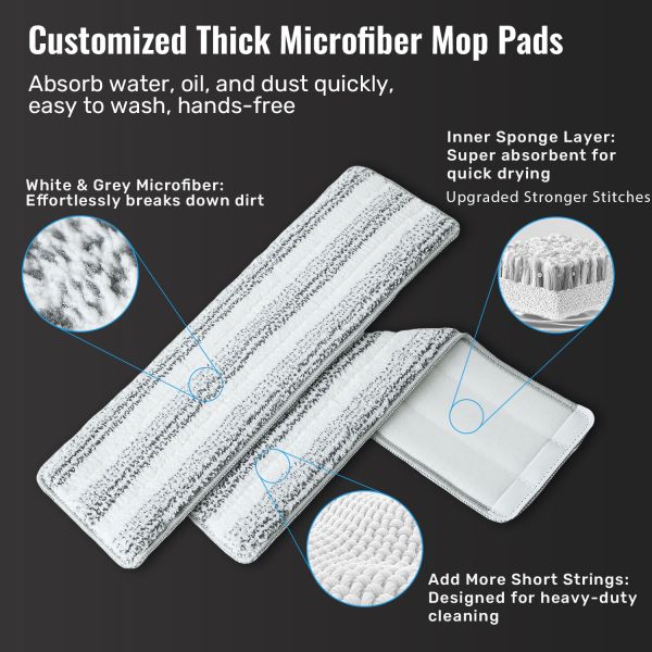 premium microfiber flat mop bucket set w/ clean & dirty water separation 360 degree white Custom thick microfiber mop pads for efficient cleaning.