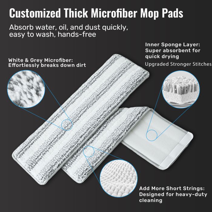 premium microfiber flat mop bucket set w/ clean & dirty water separation 360 degree white Custom thick microfiber mop pads for efficient cleaning.