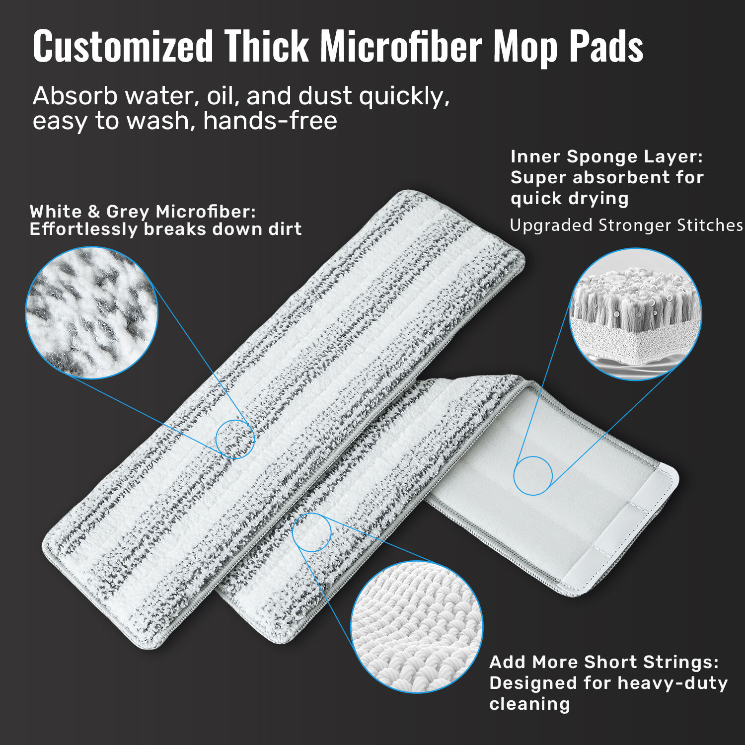 Custom thick microfiber mop pads for efficient cleaning.