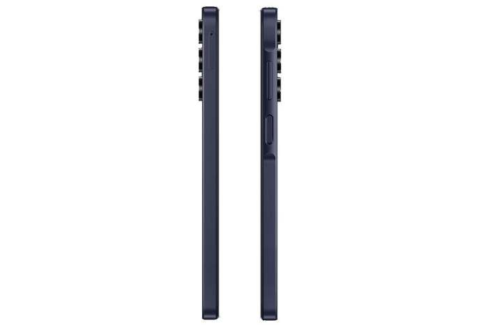 Side view of two smartphones, navy colour.