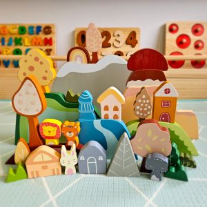 Colourful wooden toy blocks for kids' fun learning.