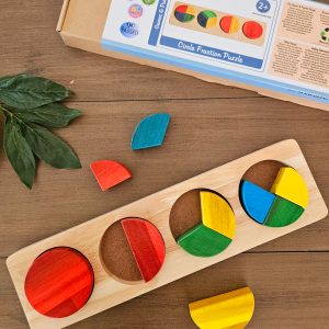 Colourful wooden circle fraction puzzle on table