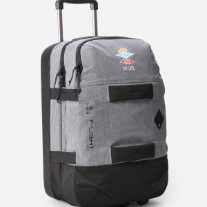 Grey wheeled backpack with retractable handle.