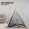 Children's teepee tent with zigzag pattern for play.