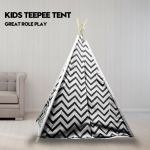 giant cotton canvas kids teepee wigwam children pretend play tent indoor outdoor party black Children's teepee tent with zigzag pattern for play.