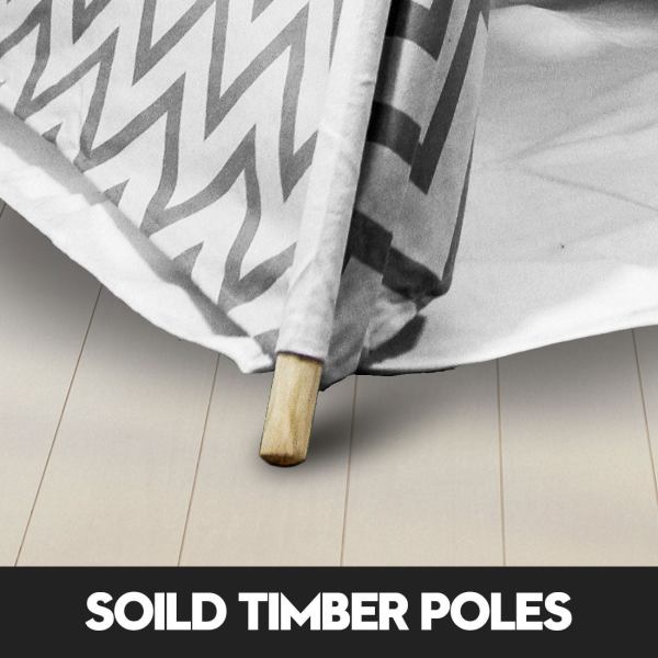 Solid timber pole with fabric, zigzag pattern