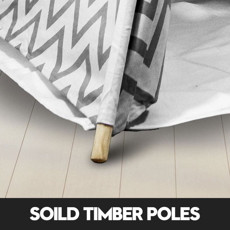 giant cotton canvas kids teepee wigwam children pretend play tent indoor outdoor party black Solid timber pole with fabric, zigzag pattern