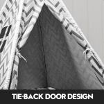 giant cotton canvas kids teepee wigwam children pretend play tent indoor outdoor party black Chevron-patterned teepee with tie-back door design.