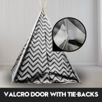 giant cotton canvas kids teepee wigwam children pretend play tent indoor outdoor party black Chevron-patterned teepee with Velcro door and tie-backs