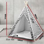 giant cotton canvas kids teepee wigwam children pretend play tent indoor outdoor party black Children's teepee tent with dimensions and floor mat.