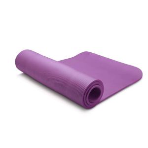 Purple exercise mat partially rolled out.