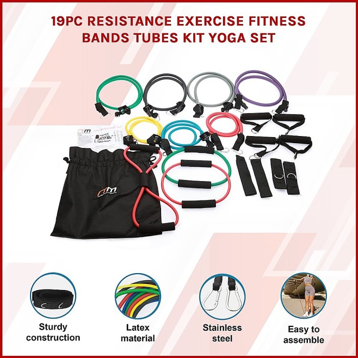 19pc resistance exercise fitness bands tubes kit yoga set 19pc resistance exercise fitness bands tubes kit yoga set