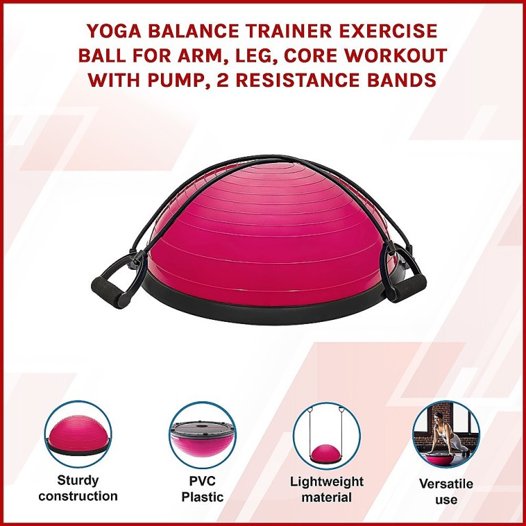yoga balance trainer exercise ball for arm, leg, core workout with pump, 2 resistance bands