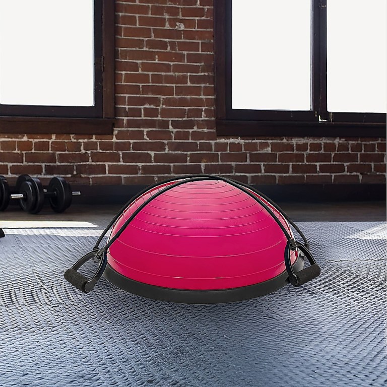 yoga balance trainer exercise ball for arm, leg, core workout with pump, 2 resistance bands