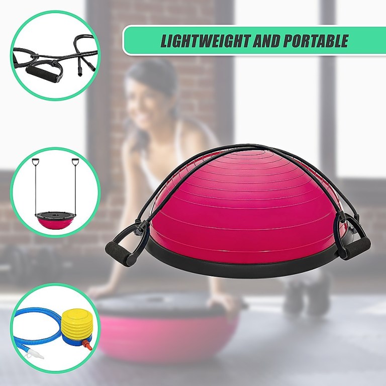yoga balance trainer exercise ball for arm, leg, core workout with pump, 2 resistance bands