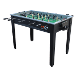 Black foosball table with green field