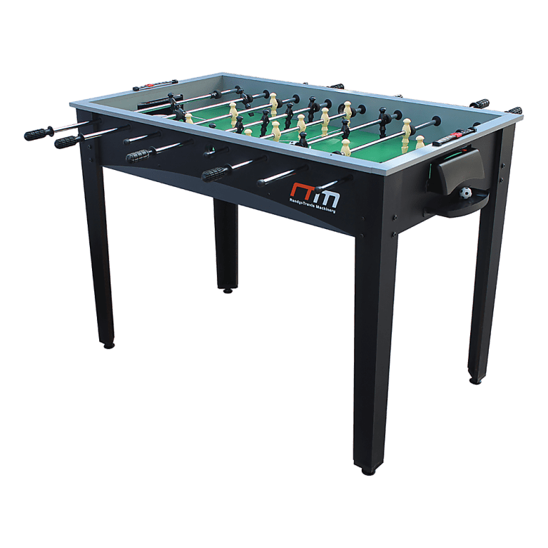 Black foosball table with green field