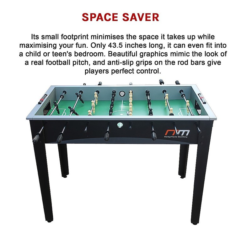 Compact foosball table with football graphics.