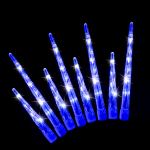 Blue LED icicle Christmas lights on display.