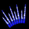 Blue LED icicle lights on black background.