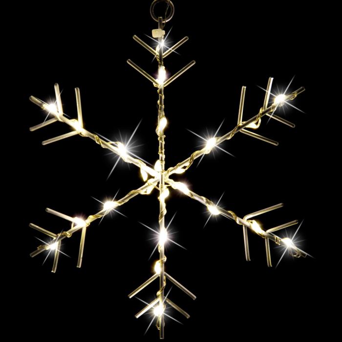 led snowflakes curtain lights avialable in 2 colors cool white Illuminated snowflake Christmas decoration on black background.