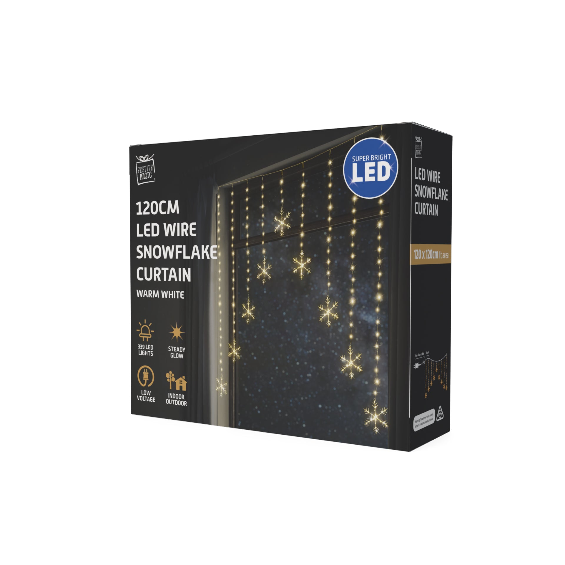 120cm LED snowflake curtain, warm white lights