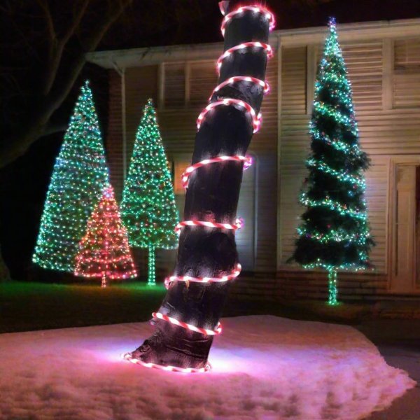 led candy tubelight 8m flashing Christmas trees decorated with colourful lights outside house