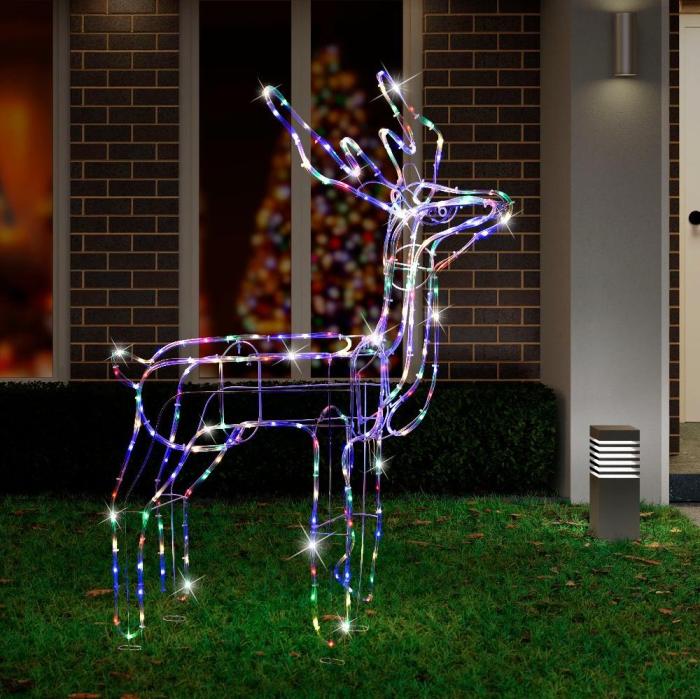 led twinkling standing reindeer – 110cm available in 2 colors cool white Illuminated reindeer Christmas decoration in yard.