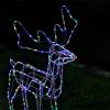 led twinkling standing reindeer – 110cm available in 2 colors cool white Colourful reindeer lights decorate the garden at night.