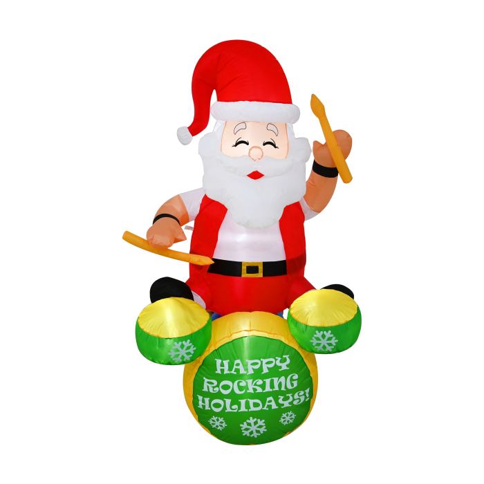 Inflatable Santa playing drums, Happy Rocking Holidays
