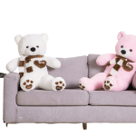 nnecn huge 100cm giant pink teddy bear soft plush cotton scarf bear toy doll stuffed Two large teddy bears on a grey sofa.